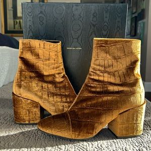 Dries Van Noten Croc Embossed Velvet Chunky Ankle Boot
